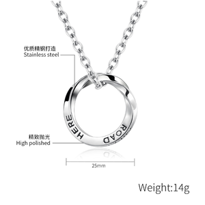 Collier en acier inoxydable plaqué or 18 carats avec pendentif Mobius gravé, cercle torsadé géométrique, unisexe, cadeau minimaliste pour couple - Product Image 6