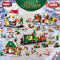 Ensemble de blocs de construction de Noël 24-en-1 HW 841 pièces, ensemble de village festif avec train de Noël, maison de pain d'épices du Père Noël pour enfants