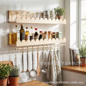 Wooden <b>Wall</b> <b>Mounted</b> Storage Rack For Kids Room With Hanging Rods And <b>Shelves</b> 3 Layers Multipurpose Organizer - Product Image 3