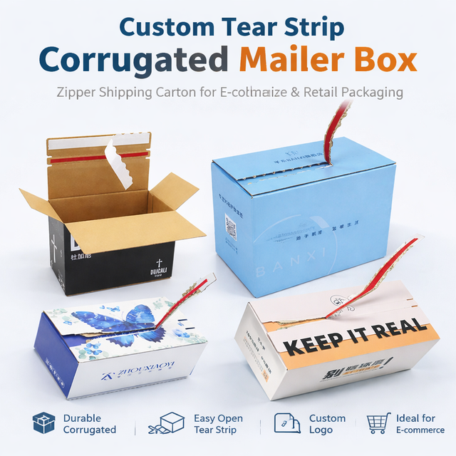 Factory Custom Eco-Friendly Portable Corrugated Mailer Box | Matt Lamination Tear Strip Kraft Shipping Box Service Gifting