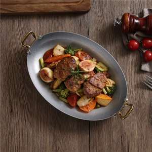 Stainless Steel Oval Serving Tray With Handles For Western Meals And Grilled Food - Product Image 2