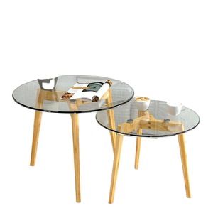 Modern Tempered Glass <b>Nesting</b> Coffee <b>Table</b> Set Clear Round Side <b>Table</b> For Living Room Home Furniture - Product Image 1