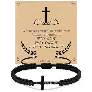 Bracelet en corde tressée chrétienne inspirant avec charme en acier inoxydable religieux en gros, gravé de versets bibliques - Product Image 6