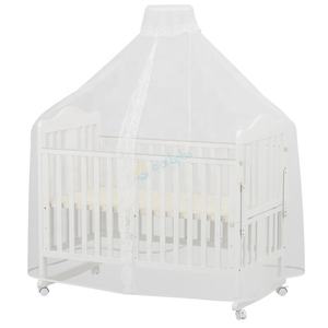 Meubles pour bébé Lits bébé en bois Lits bébé pliables avec côtés rabattables et hauteur réglable avec roulettes et moustiquaire - Product Image 1
