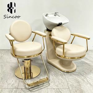 Custom Design Premium Hair Salon Shampoo Chair Ceramic Head Basin Gold-Plated Base Salon Shampoo Chair Barber Chair <b>Set</b> - Product Image 1