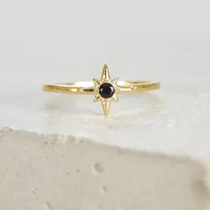 2024 NEW 925 Sterling Silver 8 Pointed Star Black Diamond Ring Anillos Gold Rings For Women Luxury