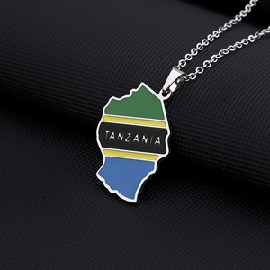 Collar con Colgante <span class=keywords><strong>de</strong></span> <span class=keywords><strong>Mapa</strong></span> y Bandera <span class=keywords><strong>de</strong></span> Tanzania <span class=keywords><strong>en</strong></span> Acero Inoxidable, Estilo Étnico, Unisex, para Parejas, Accesorio <span class=keywords><strong>de</strong></span> Joyería <span class=keywords><strong>de</strong></span> Moda - Product Image 3