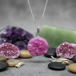 Pendentif Géode Druzy Agate Rose Cristal Naturel Poli Améthyste Jade Pierre Collier Guérison Pendule Motif Amour Pierre Précieuse - Product Image 3