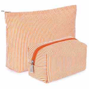 2 Pcs Makeup Bag Set <b>Cute</b> Cosmetic Pouch for Women Seersucker Travel Toiletry Bag Preppy Small Makeup <b>Purse</b> Pouch - Product Image 3