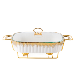 Pot en céramique carré de 11 pouces avec couvercle en verre à poignée en acier inoxydable plaqué or pour soupe sur cuisinière à gaz présenté dans une boîte cadeau - Product Image 2