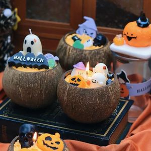 Factory Halloween Scented Candle in Natural <b>Coconut</b> Shell Cute 3D Ghost Skull Shape Soy Wax <b>Cup</b> Candles for Holiday Party Decor - Product Image 1