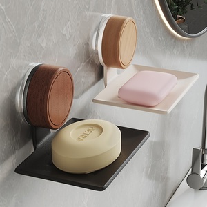 Support mural portable auto-adhésif en acier au carbone et bois de noyer avec <span class=keywords><strong>ventouse</strong></span>, sans perçage, pour rangement de toilettes et support de drainage pour <span class=keywords><strong>savon</strong></span> - Product Image 2