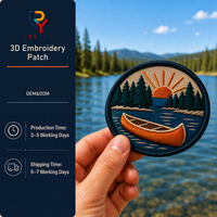Écusson brodé 3D personnalisé Coucher de soleil sur le lac et forêt de pin pour sac à dos, veste, club de plein air