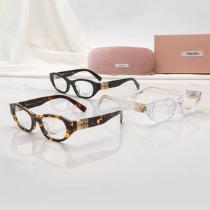 Lunettes de vue en acrylique style Miu MU03WVF, monture sans maquillage, nouvelle forme ovale, petite, noire, légère, avec logo doré, pour myopie, usage quotidien - Product Image 1