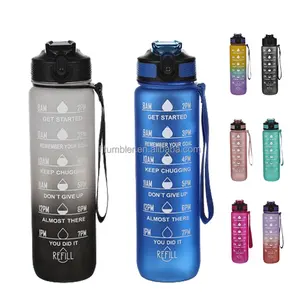 32 oz פלסטיק ספורט חדר כושר בקבוק מים מוטיבציה Bpa כיסוי הפוך לשתות בקבוק מים מוטיבציה עם קש