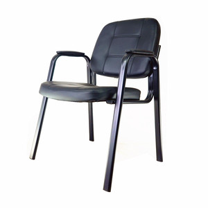 Silla Moderna Clásica con Marco Metálico, Tapizada en Cuero Sintético Negro, Ajustable, para Oficina, Hogar, Conferencias y Visitas - Product Image 4