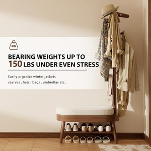 US Stock Modern Wooden Narrow <strong>Shoe</strong> <strong>Bench</strong> &amp; <strong>Coat</strong> <strong>Rack</strong> with <strong>Shoe</strong> Storage for Entryway <strong>Shoe</strong> <strong>Bench</strong> Entryway <strong>Coat</strong> <strong>Rack</strong> XD018 - Product Image 5