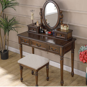 Coiffeuse rétro en bois massif avec boîte de rangement Mobilier miroir pour <span class=keywords><strong>petite</strong></span> <span class=keywords><strong>chambre</strong></span> ou appartement Slow Tone - Product Image 1