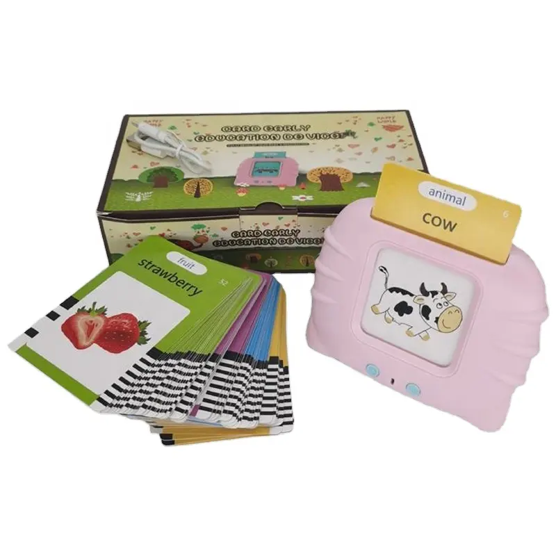 224PCS Kids Multiple-language Learning Cards Device Talking Flash Card Machine Children English Educational Cartoon Animal Toys