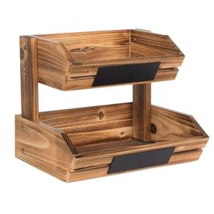 Espositore per Verdure e Pane a 2 Livelli in Legno, Cesto Portafrutta per Organizzazione Piano Cucina - Product Image 2