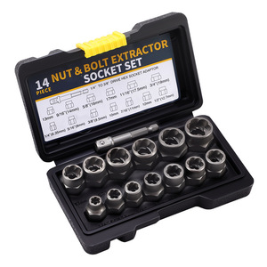 Extracteur de douilles universel multi-usages 14 pièces, douille à filetage inversé, vis décalée, écrou BBA <span class=keywords><strong>antivol</strong></span>, écrou endommagé, outil de démontage - Product Image 1