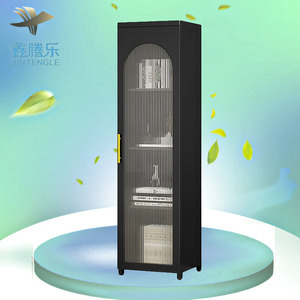 Vitrine moderne en verre métallique à poignée élégante, armoire de rangement à 1 porte, étagère réglable à 3 niveaux pour le salon, Offre Spéciale - Product Image 1