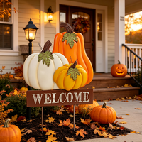 Décoration de jardin en métal artisanale WELCOME Trio Citrouille pour l'automne, la récolte et Thanksgiving