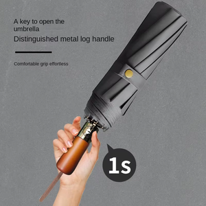 12 Rids di alta qualità ombrello pieghevole uomini d'affari antivento automatico in legno manico pieghevole ombrello per la pioggia e il sole - Product Image 2