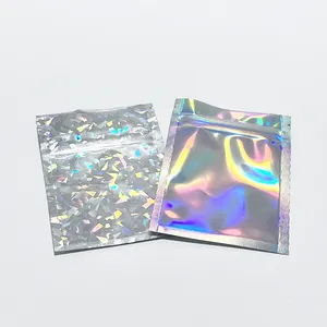 Holographic Mylar Bag Plastic Ziplock Stand Up Pouch Clear 1 Side Transparent Smell Proof Bag