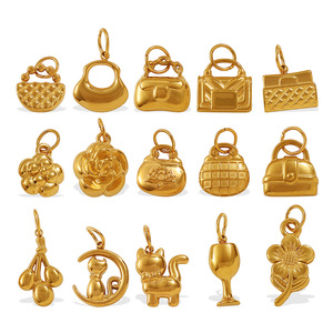 Pendentifs breloques en acier inoxydable plaqué or 18 carats PVD pour enfants Golden Feline Couture, fabrication de bijoux DIY |   Sac à main pour chat avec fleurs - Product Image 5