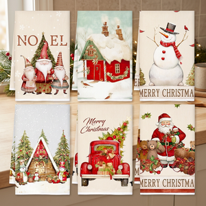 Serviettes de cuisine réutilisables en coton tissé pour Noël, imprimées avec un motif rectangulaire original, pour la décoration et l'utilisation pendant les fêtes - Product Image 1