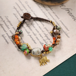 Bracelets en pierre naturelle de style chinois avec motif animal, perles colorées, corde tressée, clochette, bijoux ethniques ajustables pour femmes - Product Image 4