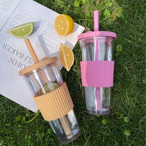 <b>Reusable</b> 24oz Double Wall Transparent Plastic Straw <b>Cup</b> Leak Proof Custom Logo Colorful Travel <b>Cup</b> - Product Image 2