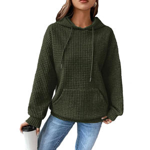 Sudadera con capucha tipo waffle para mujer 2026, con cordón ajustable, manga larga, color liso, antiencogimiento y bolsillo canguro - Product Image 6