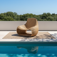 Fauteuil de salon confortable en rotin d'intérieur, dossier haut, inclinable manuellement - Design moderne et tendance pour salon, chambre, terrasse