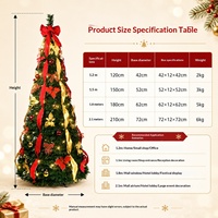 Sapin de Noël artificiel rétractable en sapin de souffrier, ornements de haute qualité, base autoportante, feuillage, design télescopique, lumières LED néon