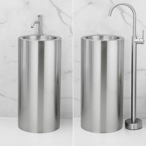 Lavabo a <span class=keywords><strong>colonna</strong></span> moderno in acciaio inox 304, rotondo, da terra, salvaspazio per <span class=keywords><strong>bagno</strong></span> piccolo o hotel - Product Image 2