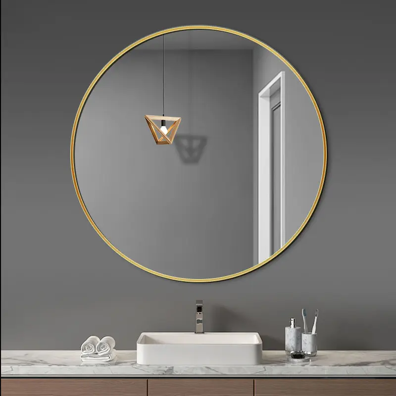 مرآة ديكور منزلية ملصقات جدارية كبيرة بإطار معدني مستدير مرآة بإطار معدني مرآة للزينة