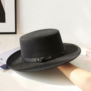 Unisex Wholesale Brand Quality 100% Wool Felt Bowler <b>Hat</b> <b>Flat</b> Top British Style Fedora <b>Hat</b> Felt With Leather Bond - Product Image 5