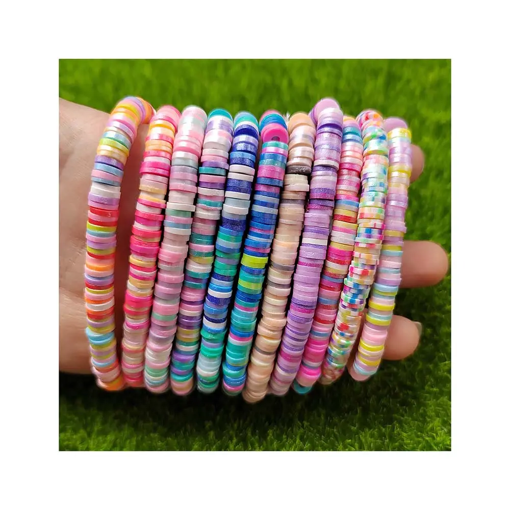 Pulsera elástica de arcilla polimérica para mujer, pulsera hecha a mano de Color caramelo, joyería de moda