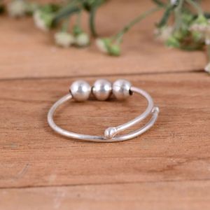 <b>Anxiety</b> Relief Silver 925 Sterling Silver <b>Fidget</b> Worry <b>Ring</b> <b>for</b> Women Adjustable Spinner Luxury Wedding Beads - Product Image 6