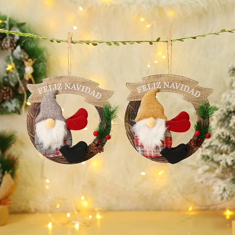 Christmas Garland Rattan Wreath Christmas Dolls Santa Ornament wall door Front Decor noel Pendant New Year Home decorations Xmas