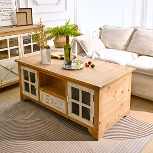 Mesa de Centro INNOVA de Madera Maciza con Cajón de Almacenamiento, Diseño Europeo Moderno, Mueble Decorativo para Sala de Estar, Estilo Natural - Product Image 1