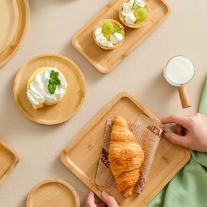 Plateau de service en bambou, assiette à dessert en bois, style japonais, design simple, couleur bois naturel, plateaux de service plats - Product Image 3