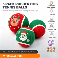 Lot de 3 balles de tennis en caoutchouc pour chien, durables, rebondissantes, jouet interactif d'entraînement pour chiens de petite et moyenne taille, cadeau de Noël, vente en gros OEM