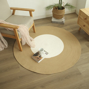 Tapis de sol rond en coton blanc antidérapant pour salon, tapis uni - Product Image 1
