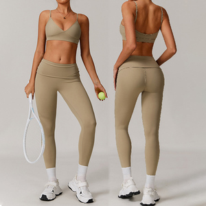 Venta al por mayor Eco-Friendly Transpirable Yoga Set 2PCs Cintura Alta Correr Deportes Gimnasio Fitness Set <span class=keywords><strong>Ropa</strong></span> De Mujer - Product Image 1
