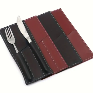 Pochette à <span class=keywords><strong>couverts</strong></span> élégante en similicuir, pochette à 3 fentes pour couteau et fourchette, pochette pour la cuisine et la vaisselle décorative - Product Image 2
