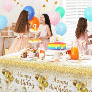 Tovaglie per Feste di <span class=keywords><strong>Compleanno</strong></span> - Decorazioni Oro e Bianco, Copritavolo Usa e Getta per Compleanni Interni/Esterni - Product Image 4