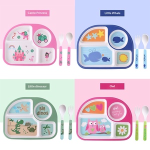 Ensemble de vaisselle pour enfants en fibre de <span class=keywords><strong>bambou</strong></span> écologique, motif lapin mignon, trois pièces, fourchette, cuillère, <span class=keywords><strong>assiette</strong></span> <span class=keywords><strong>compartiment</strong></span>ée pour la maternelle - Product Image 1